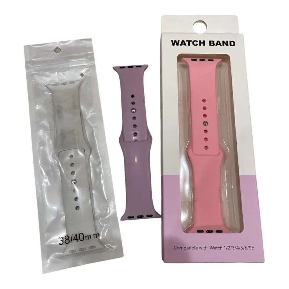 3 Apple Watch bands. Pink white. Purple.